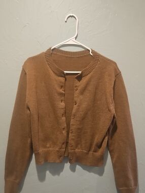 Classic Women's Brown Button-Up Sweater Cardigan Wool Like Material